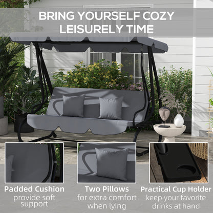 2-in-1 Garden Swing Chair for 3 Person w/ Adjustable Canopy Grey