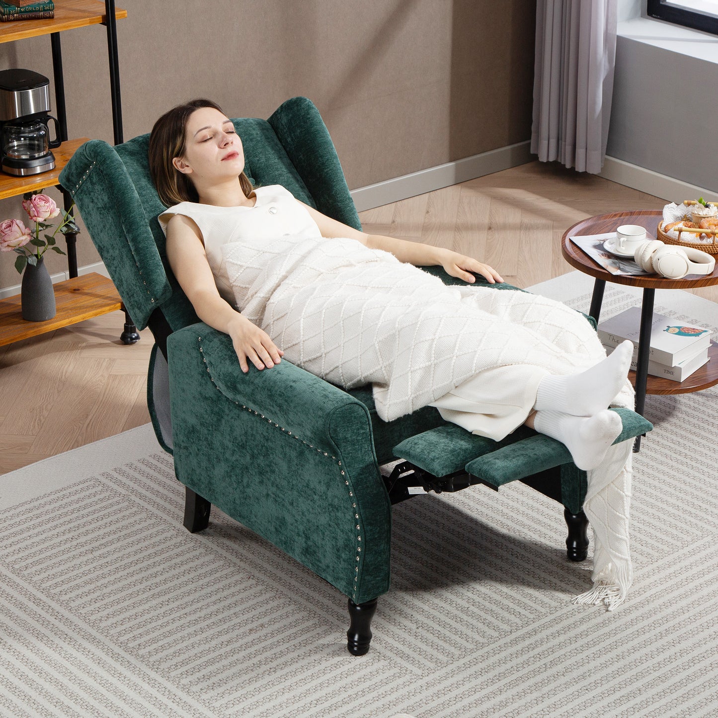 Manual Reclining Armchair Recliner with Footrest Dark Green