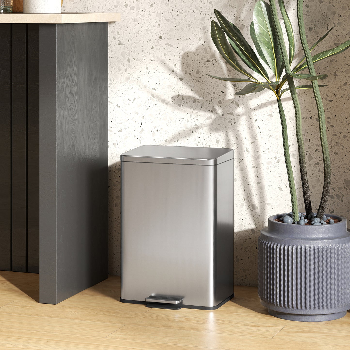 Pedal Bin with Soft-Close Lid, 20L Stainless Steel Kitchen Bin Silver