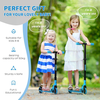 Scooter for Kids Toddler Foldable Kick Scooter with Adjustable Height Brake for Boys and Girls 3-8 Years Aluminium Blue
