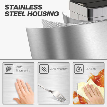 55L Sensor Bin, Large Automatic Touchless Rubbish Bin with Soft-Close Lid, Fingerprint-Proof Stainless Steel, Rectangular Trash Can for Kitchen, Gym, Home Office, Silver Tone