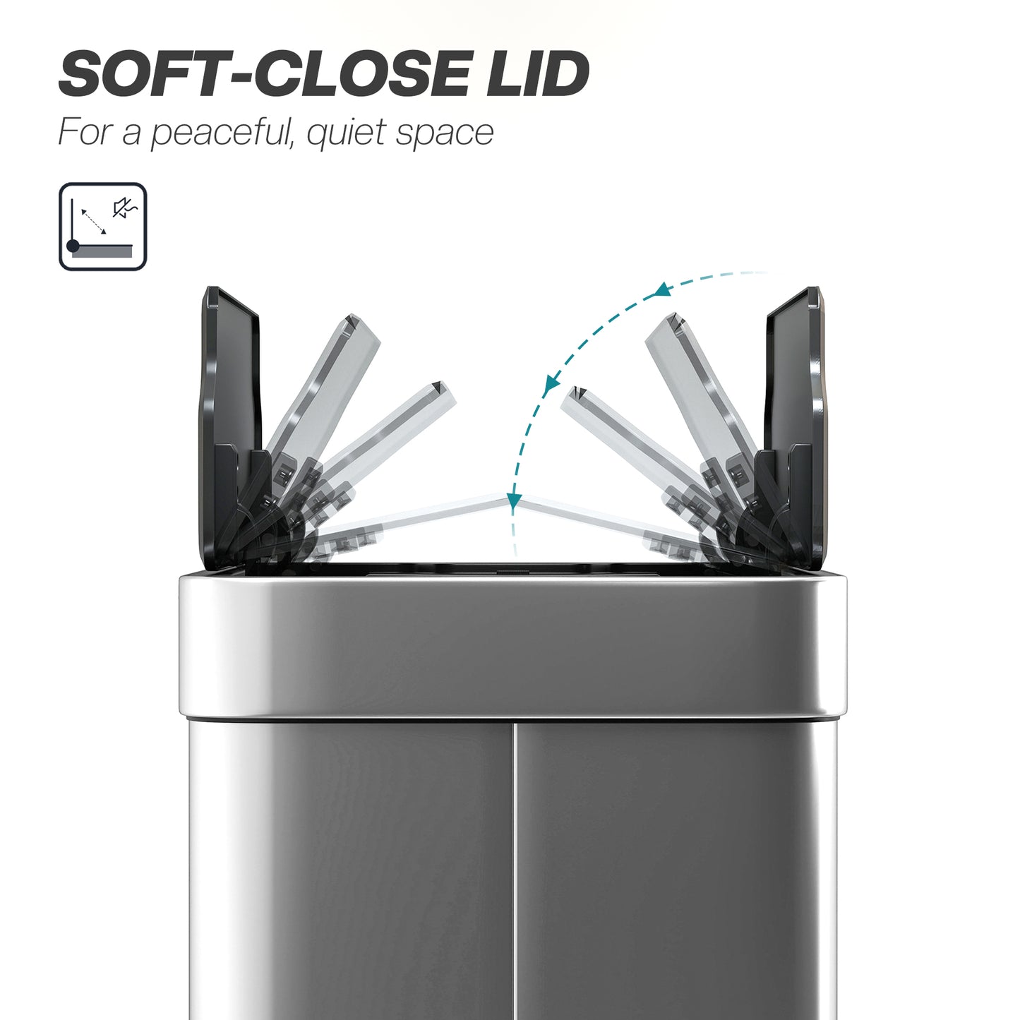 55L Sensor Bin, Large Automatic Touchless Rubbish Bin with Soft-Close Lid, Fingerprint-Proof Stainless Steel, Rectangular Trash Can for Kitchen, Gym, Home Office, Silver Tone