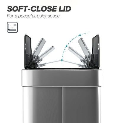 55L Sensor Bin, Large Automatic Touchless Rubbish Bin with Soft-Close Lid, Fingerprint-Proof Stainless Steel, Rectangular Trash Can for Kitchen, Gym, Home Office, Silver Tone