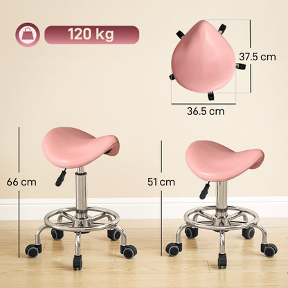 Saddle Chair, Rolling Salon Stool for Massage Spa, Pink