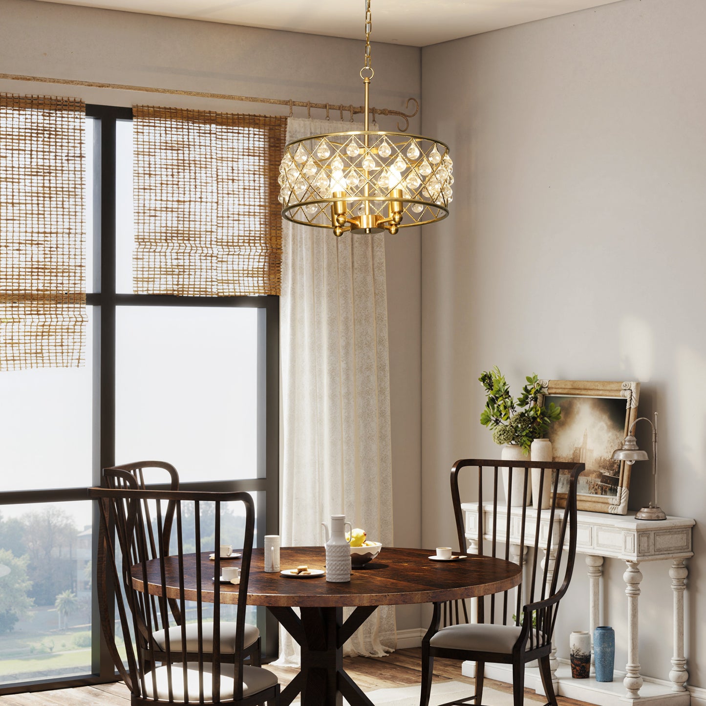Ceiling Light with Adjustable Height, Modern Crystal Chandelier