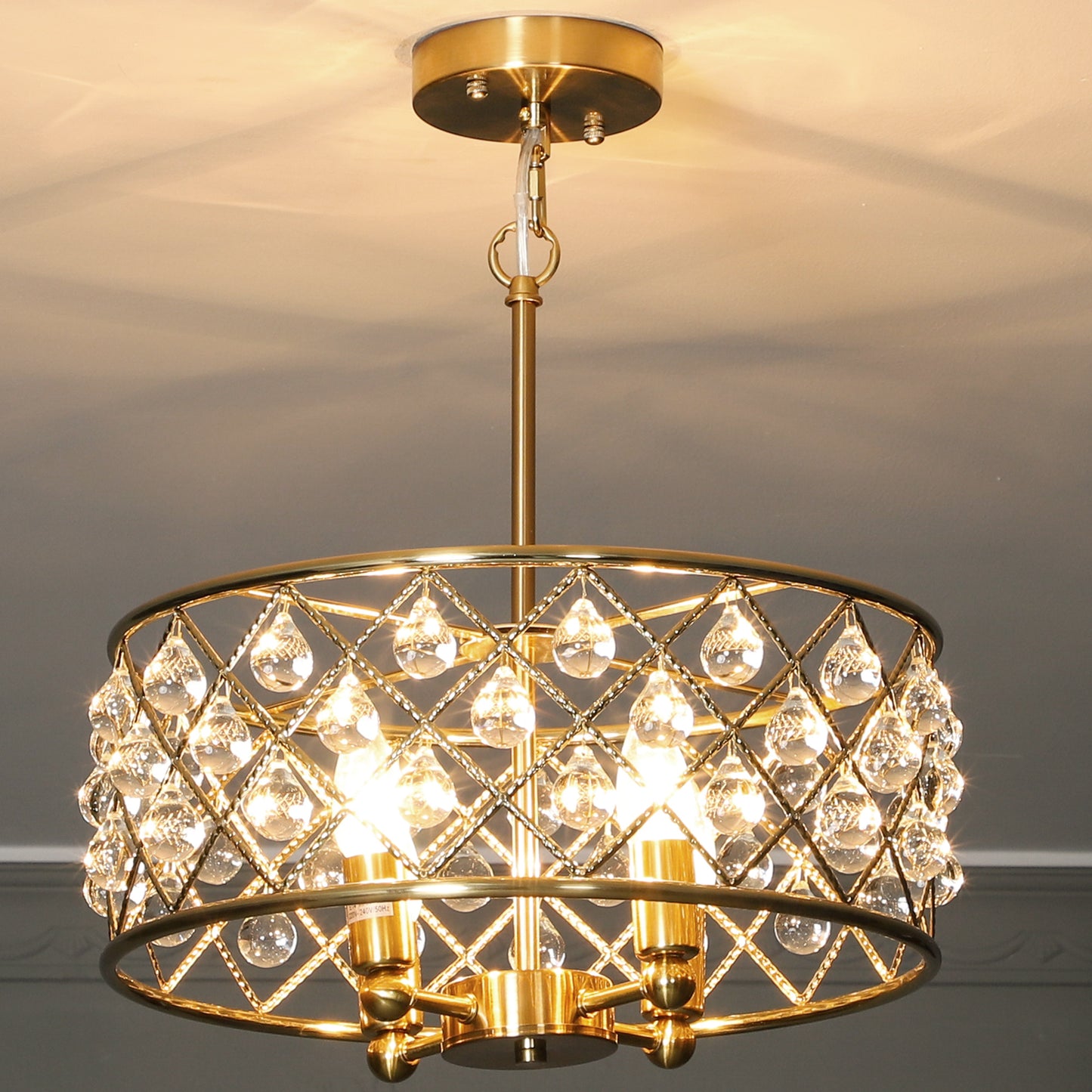 Ceiling Light with Adjustable Height, Modern Crystal Chandelier