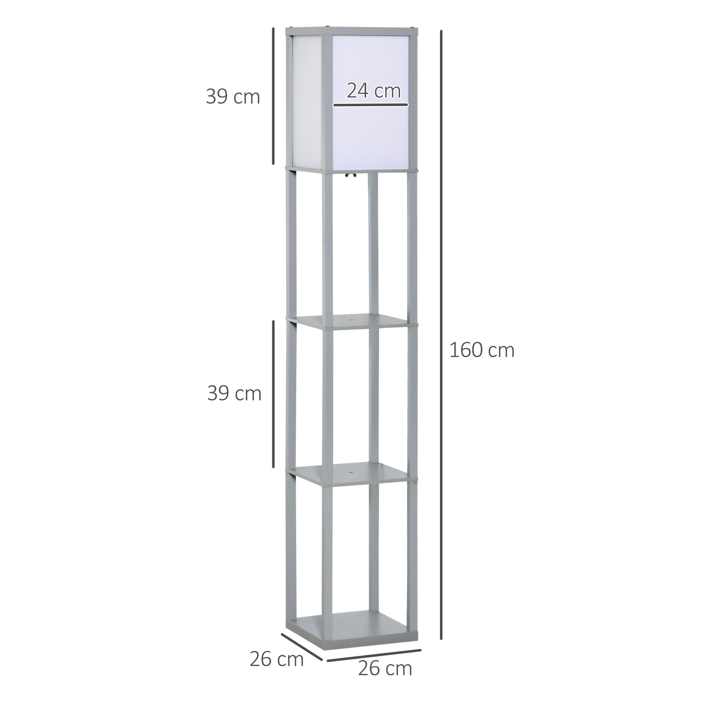 Floor Lamp Reading Lamp with 3-Tier Storage Shelf for Home Office Grey