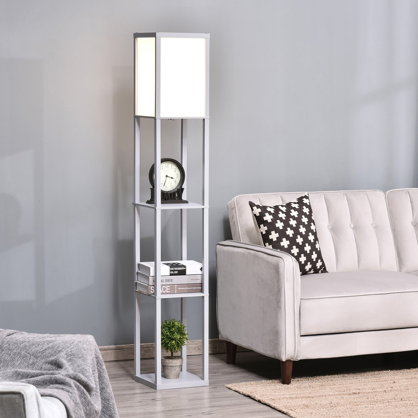 Floor Lamp Reading Lamp with 3-Tier Storage Shelf for Home Office Grey
