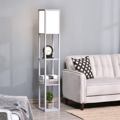 Floor Lamp Reading Lamp with 3-Tier Storage Shelf for Home Office Grey