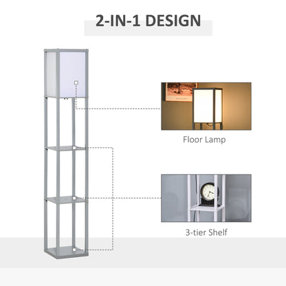 Floor Lamp Reading Lamp with 3-Tier Storage Shelf for Home Office Grey