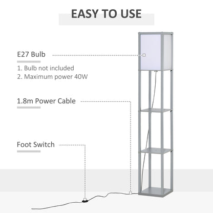 Floor Lamp Reading Lamp with 3-Tier Storage Shelf for Home Office Grey