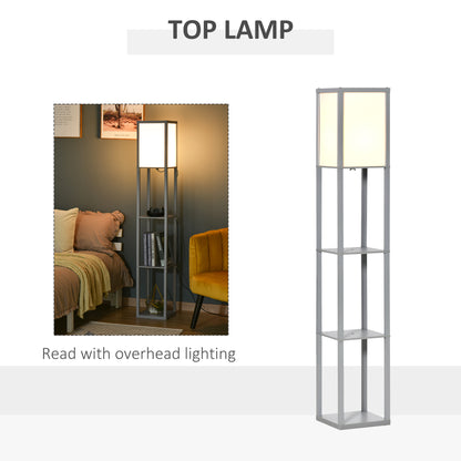 Floor Lamp Reading Lamp with 3-Tier Storage Shelf for Home Office Grey