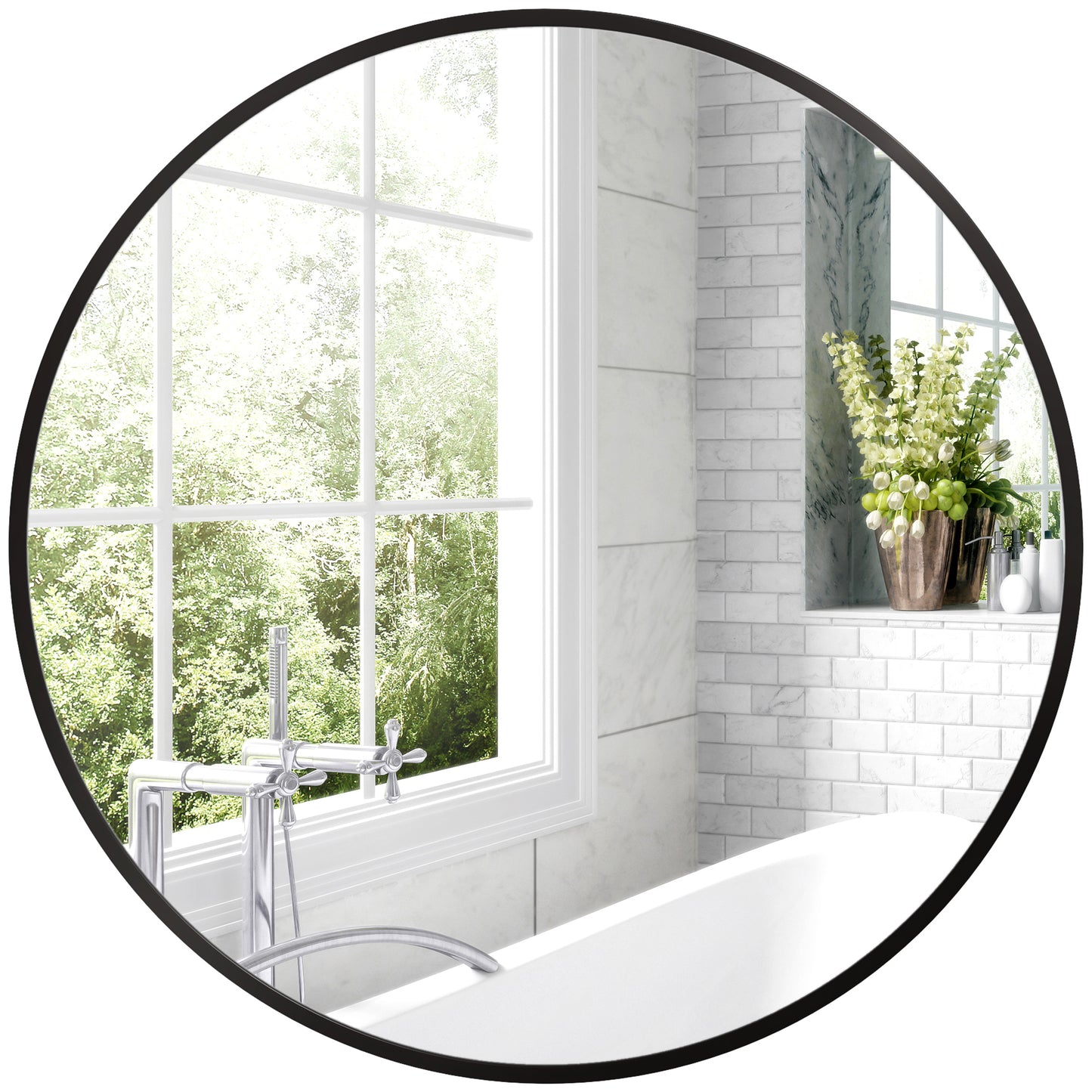 Round Bathroom Mirror, Modern Wall Mirror Aluminium Frame, 70 x 70cm