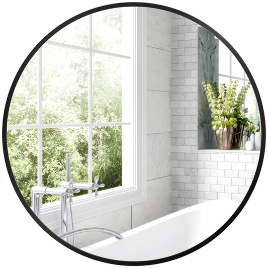 Round Bathroom Mirror, Modern Wall Mirror Aluminium Frame, 70 x 70cm