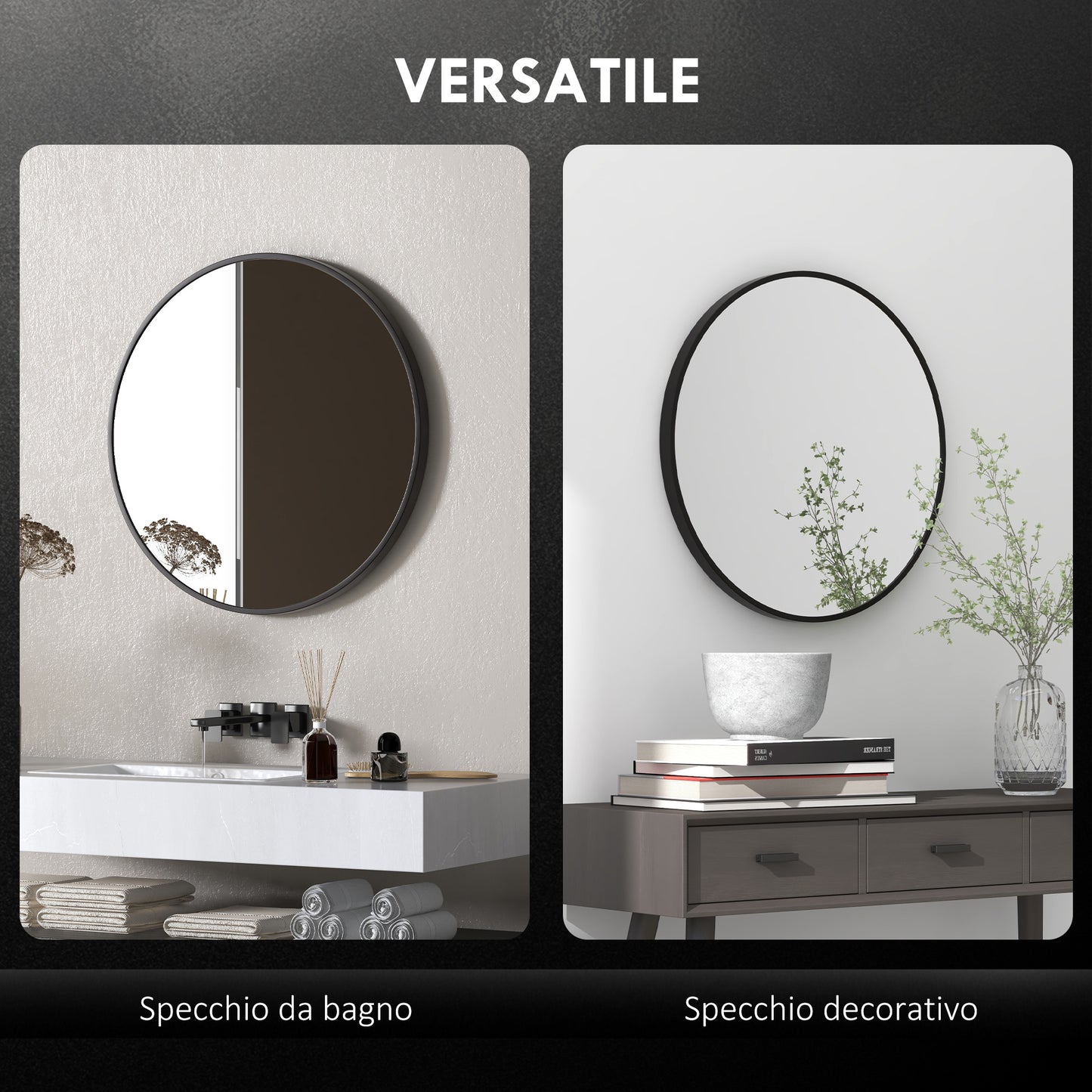 Round Bathroom Mirror, Modern Wall Mirror Aluminium Frame, 70 x 70cm