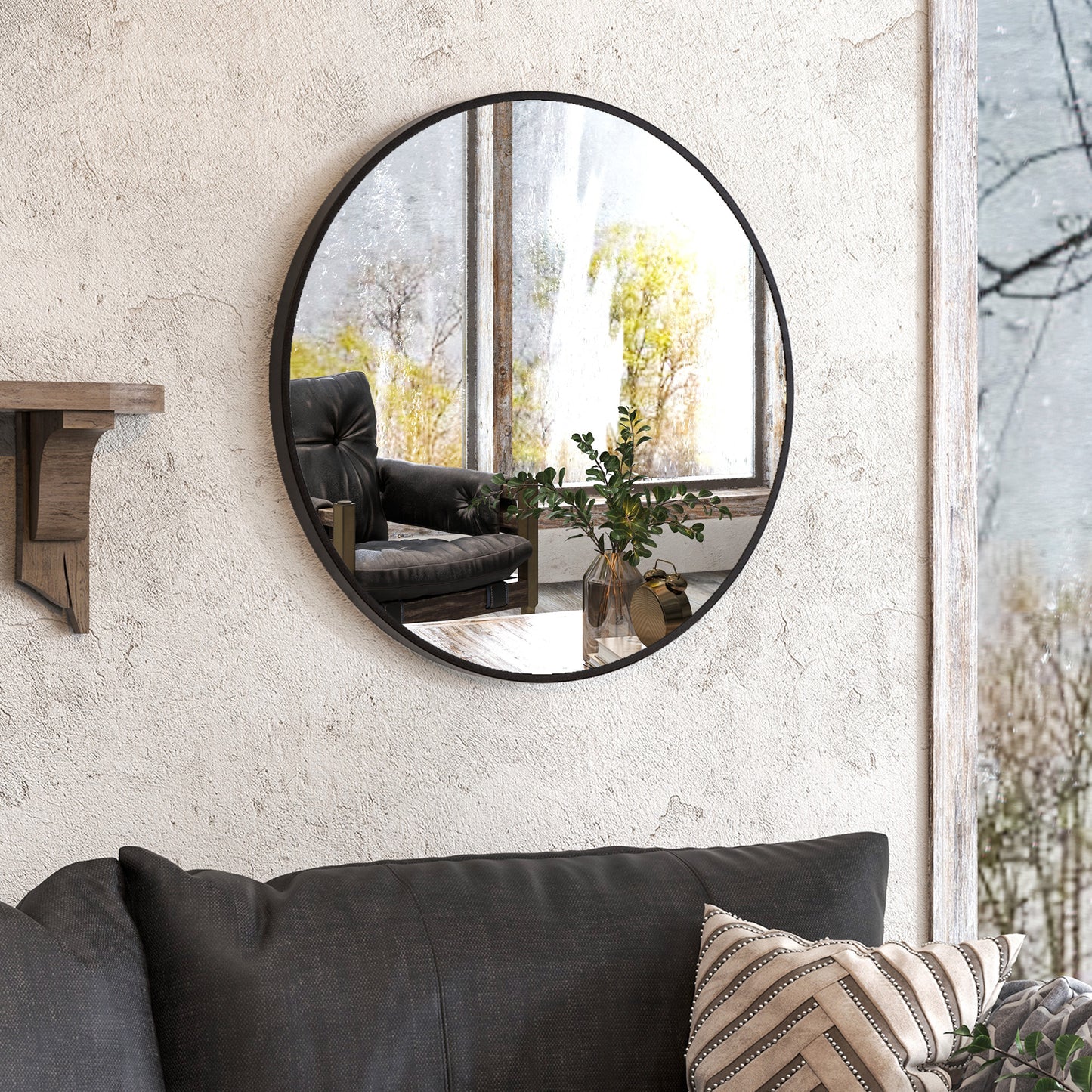 Round Bathroom Mirror, Modern Wall Mirror Aluminium Frame, 70 x 70cm