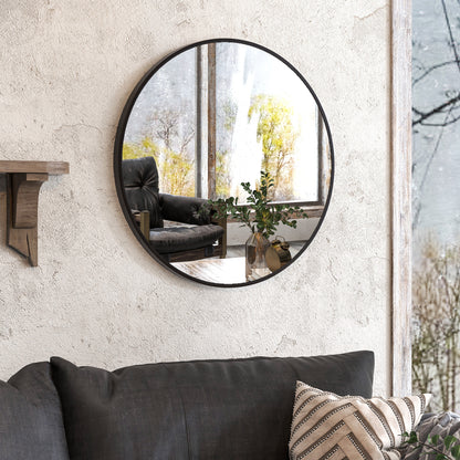 Round Bathroom Mirror, Modern Wall Mirror Aluminium Frame, 70 x 70cm