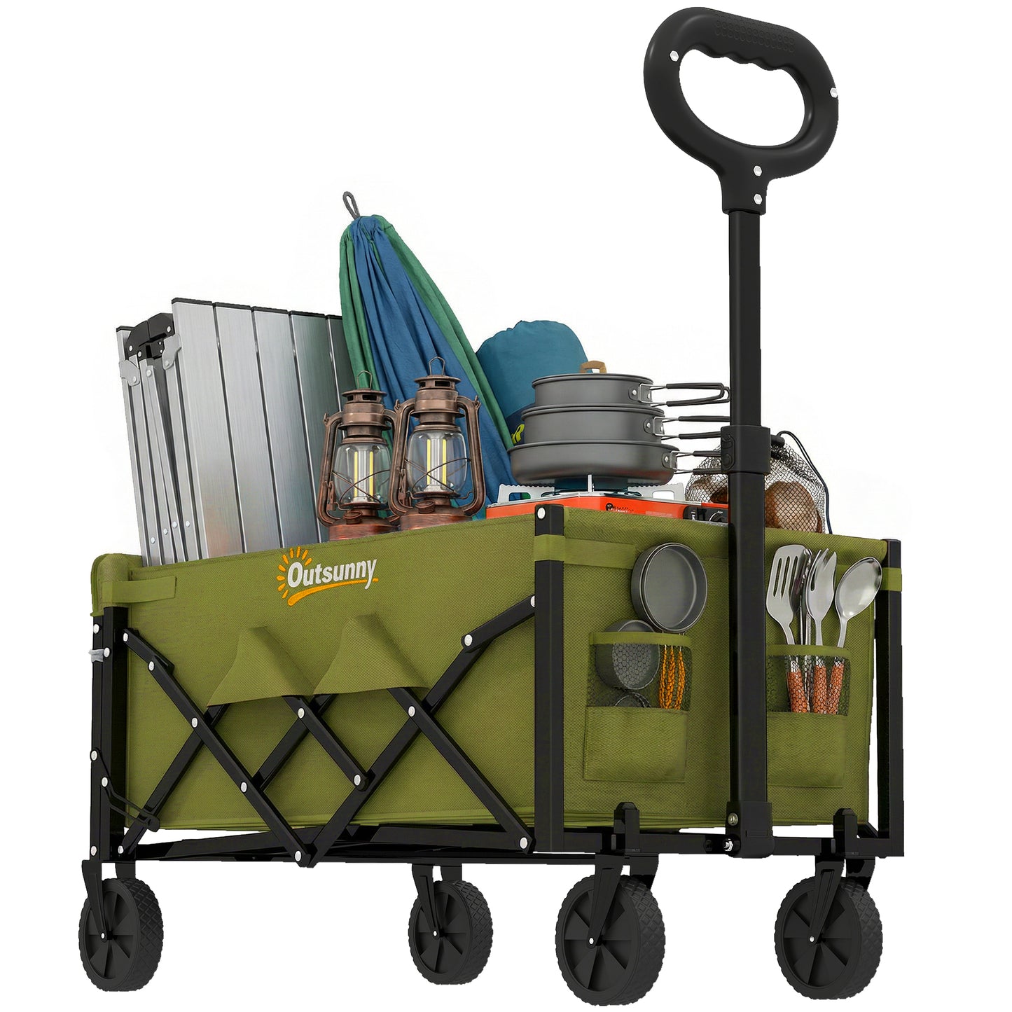 60L Festival Trolley on Wheels, Collapsible Wagon Cart, Green