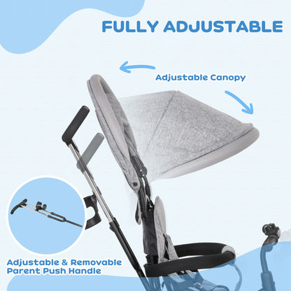 6 in 1 Kids Trike, Stroller with Parent Handle, Grey