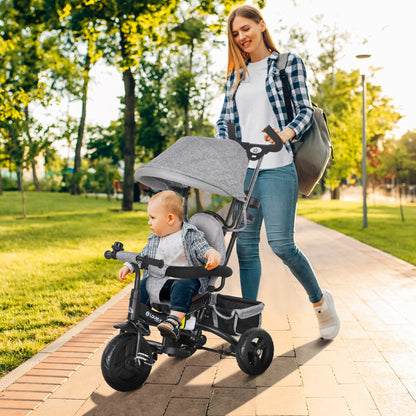 6 in 1 Kids Trike, Stroller with Parent Handle, Grey