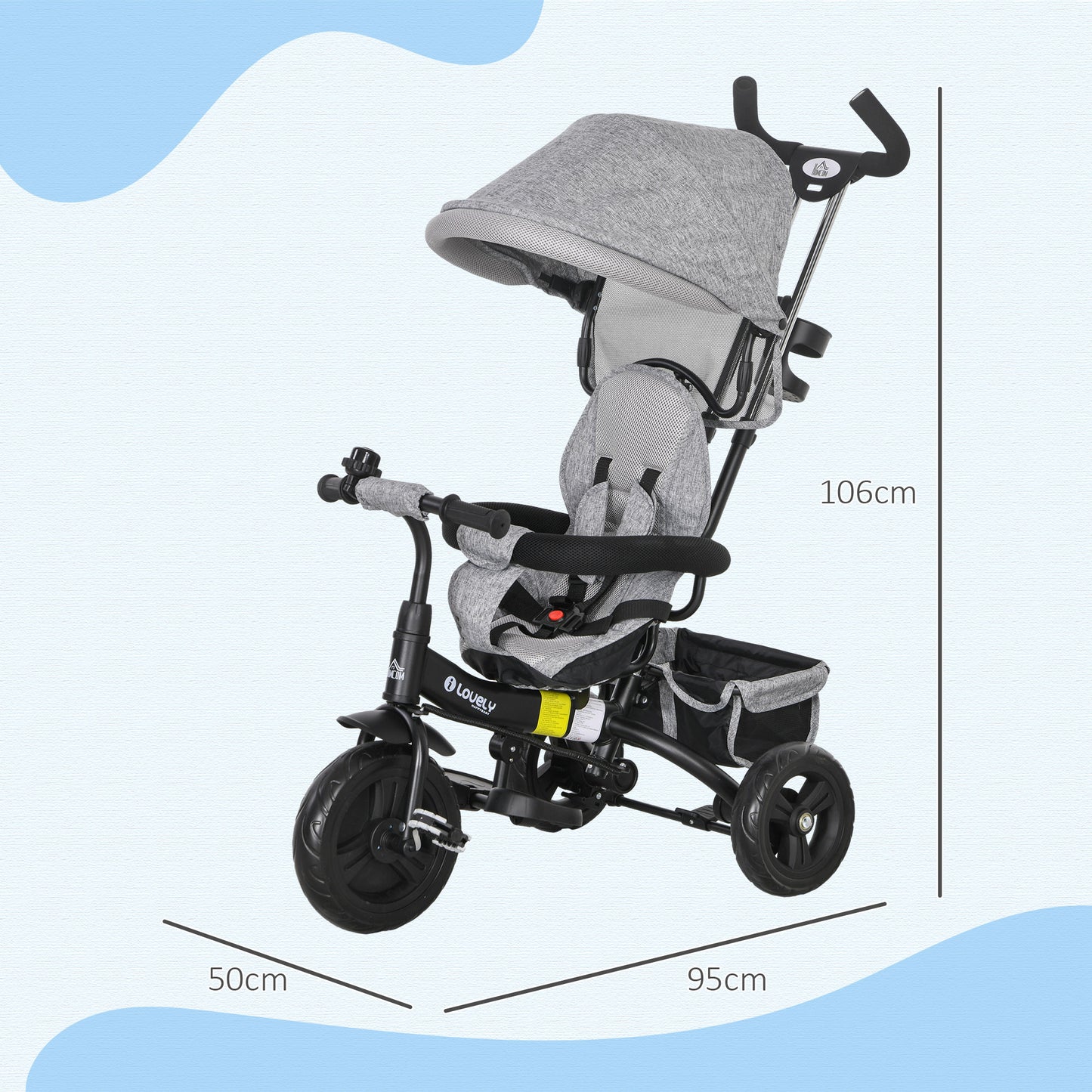 6 in 1 Kids Trike, Stroller with Parent Handle, Grey