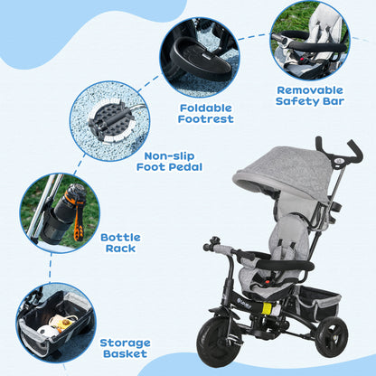 6 in 1 Kids Trike, Stroller with Parent Handle, Grey