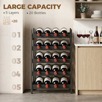Wine Rack Freestanding 5-Tier 20-Bottle Capacity Black