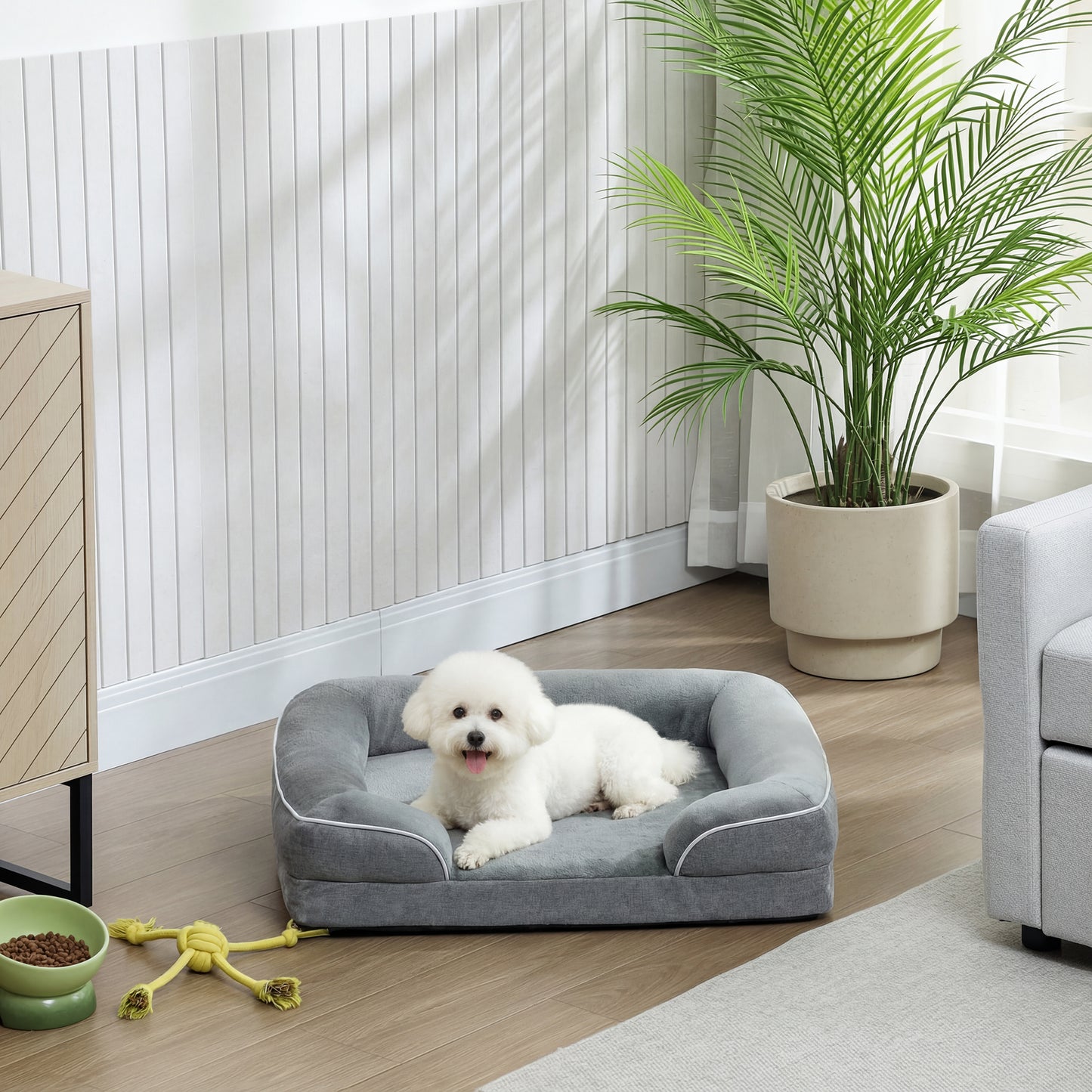 Dog Sofa Bed, Washable Pet Bed with Non-Slip Bottom, Grey