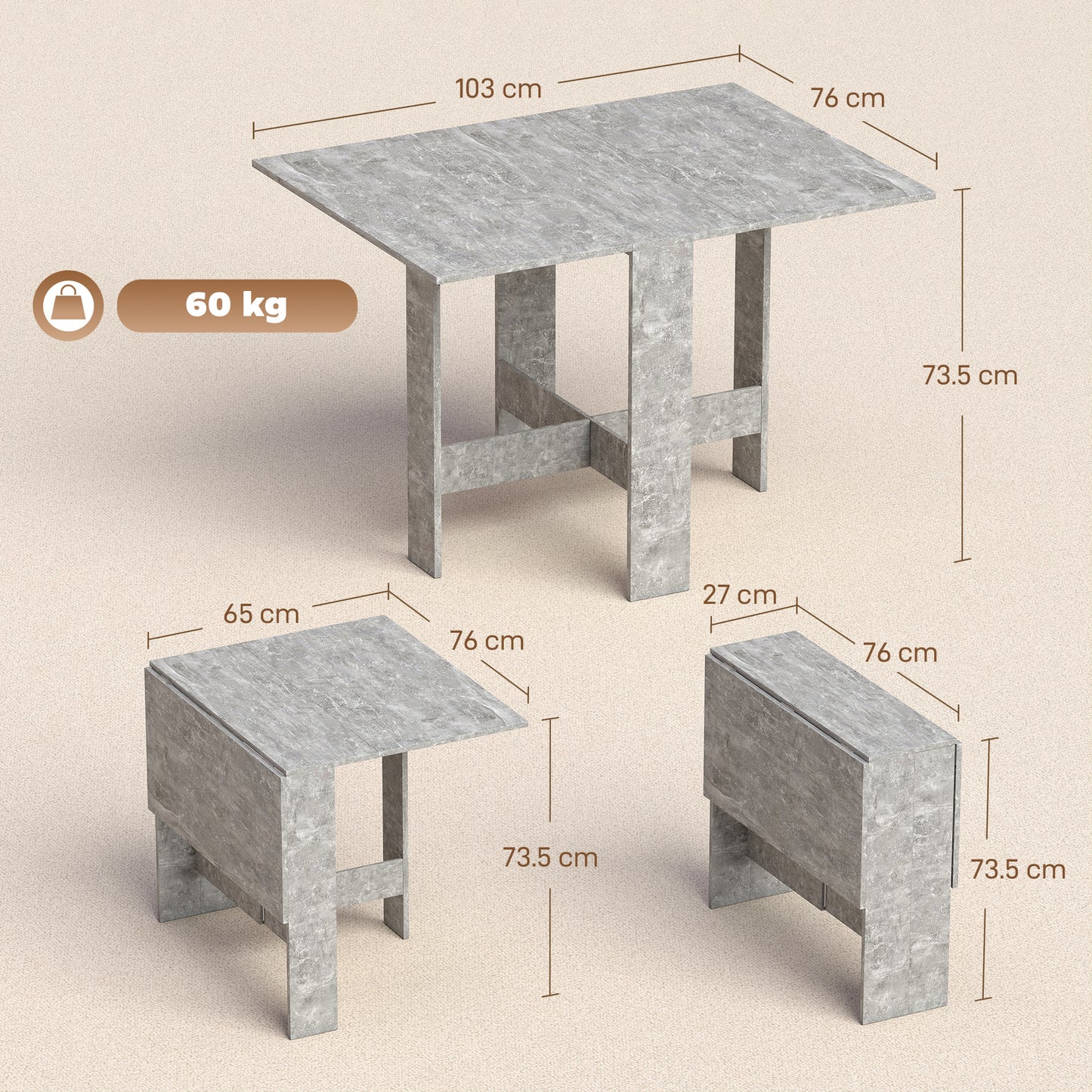 Wooden Folding Table Writing Desk Grey