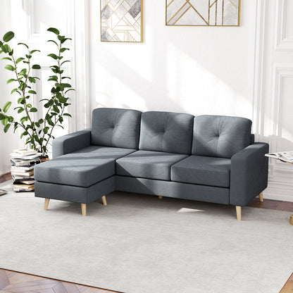 3-Seater L-Shaped Linen Sofa w/ Sponge Seat Back Cushions, Dark Grey