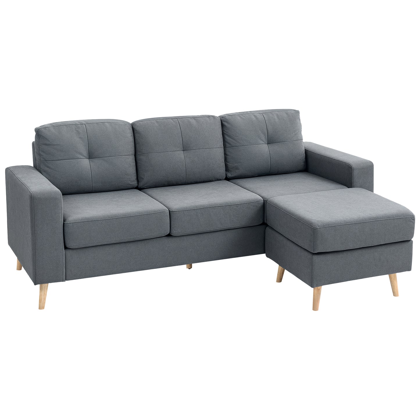 3-Seater L-Shaped Linen Sofa w/ Sponge Seat Back Cushions, Dark Grey