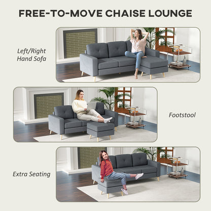 3-Seater L-Shaped Linen Sofa w/ Sponge Seat Back Cushions, Dark Grey
