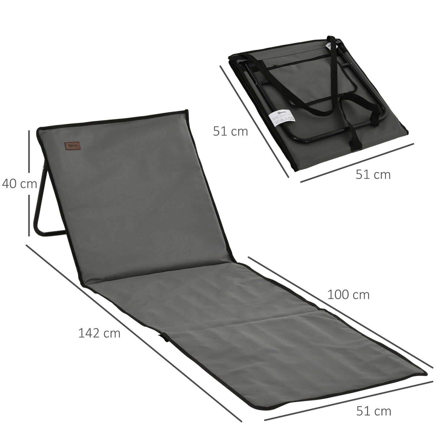 Garden Beach Chair Mat, Sun Lounger Seats with Adjustable Back - Grey