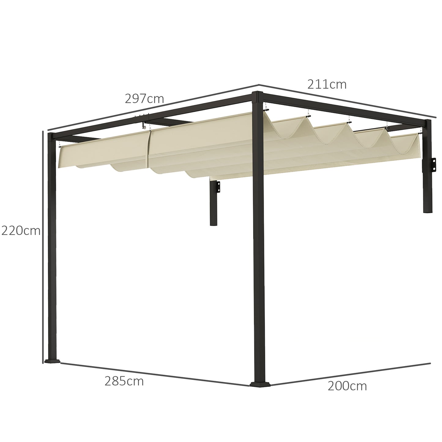 2 x 3(m) Wall Mounted Pergola with Retractable Roof, Khaki
