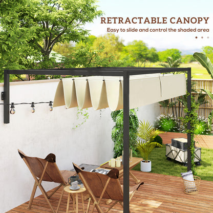 2 x 3(m) Wall Mounted Pergola with Retractable Roof, Khaki