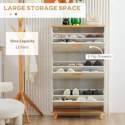 Narrow Shoe Cabinet, Slim Shoe Storage Cabinet with 3 Flip Drawers and Adjustable Shelves, 12 Pair of Shoes Organizer for Hallway