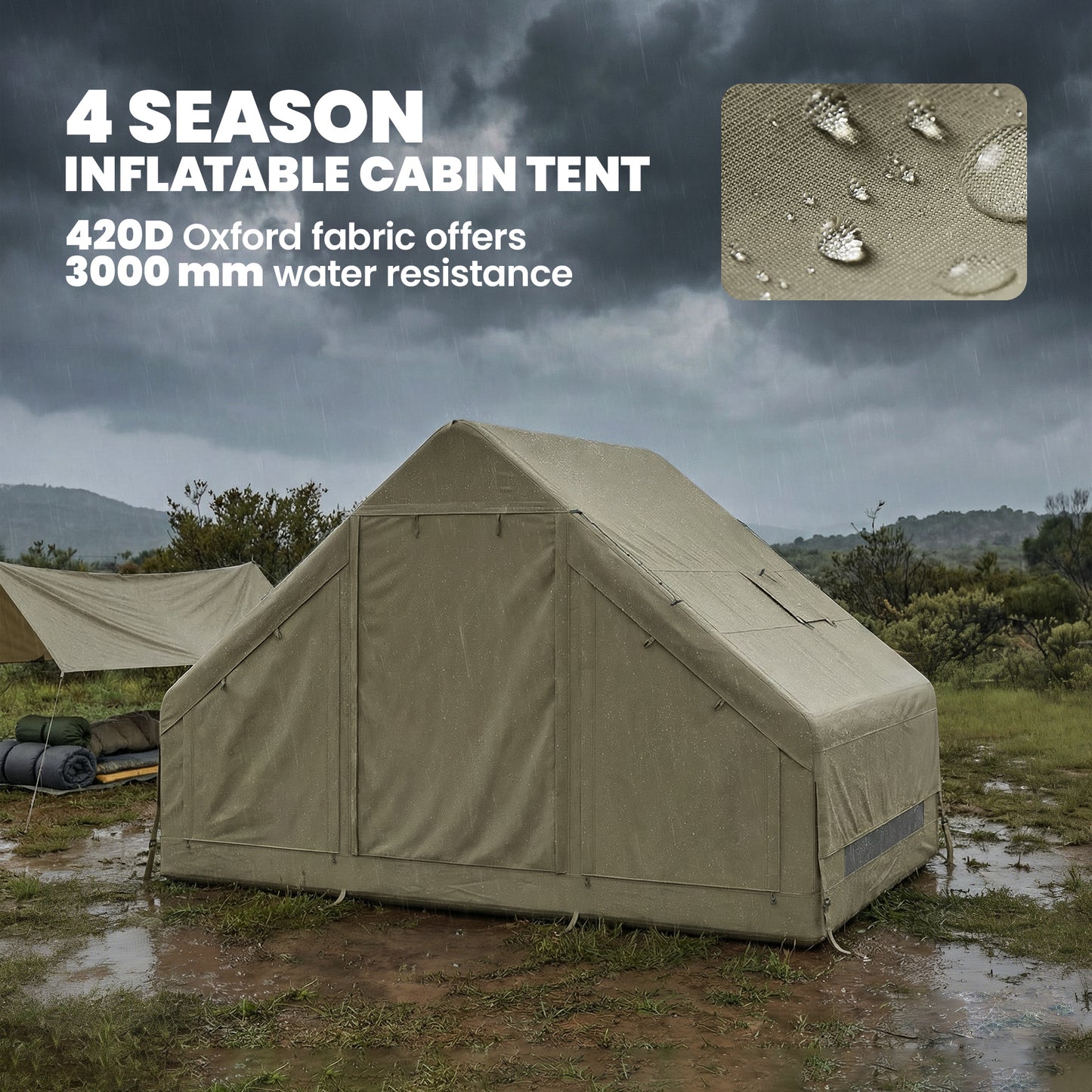 Inflatable Camping Tent with Pump, 2-4 Person Glamping Tent