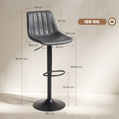 Bar Stools Set of 2 Adjustable Swivel Bar Chairs with Backrest