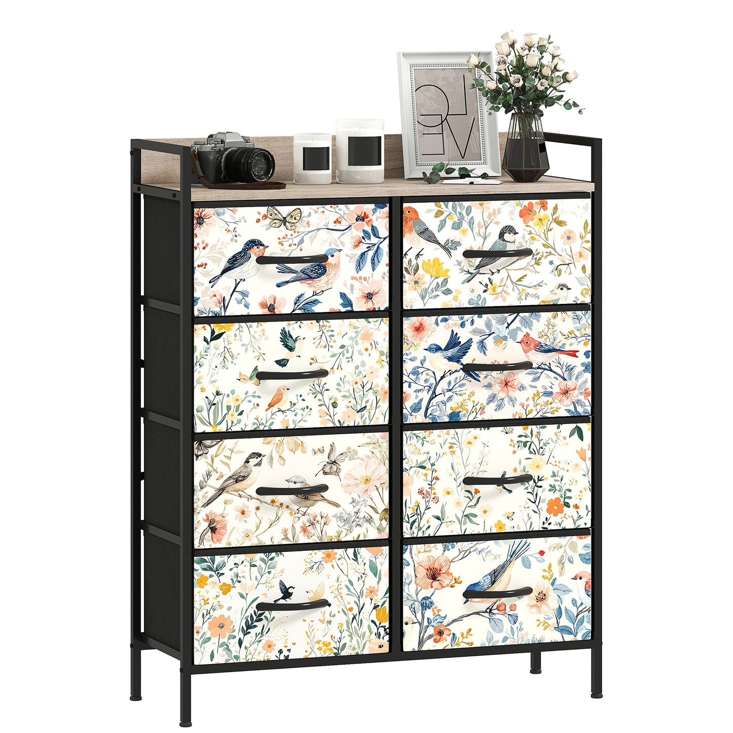 8-Drawer Chest of Drawers, Fabric Dresser, White