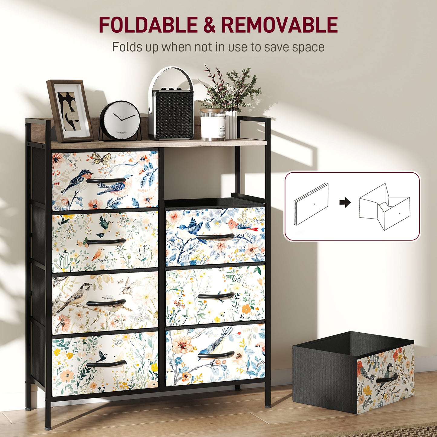 8-Drawer Chest of Drawers, Fabric Dresser, White
