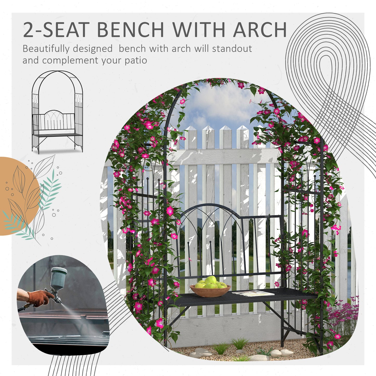 Garden Arch Bench Outdoor Patio Trellis Arbor for Climbing Plant