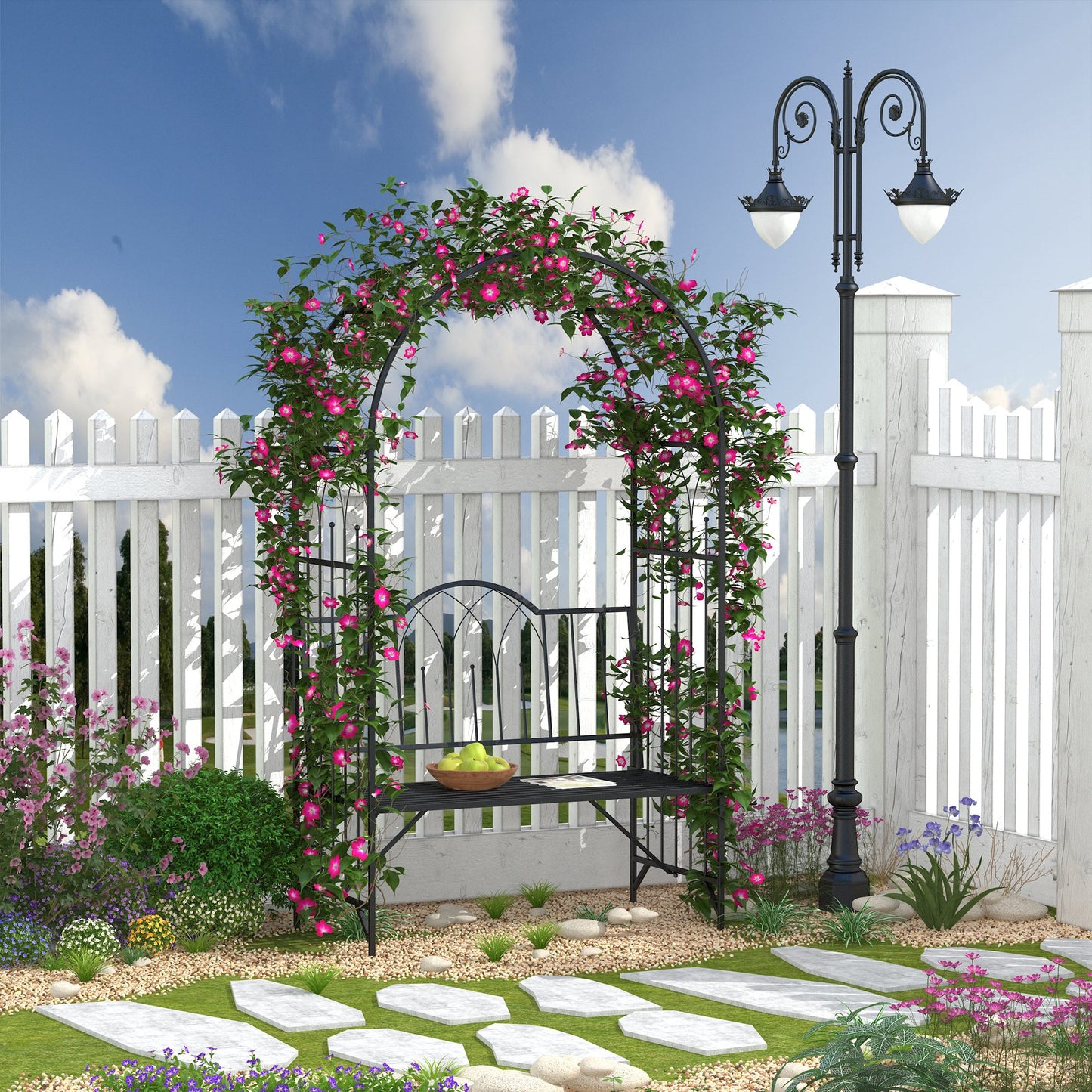 Garden Arch Bench Outdoor Patio Trellis Arbor for Climbing Plant