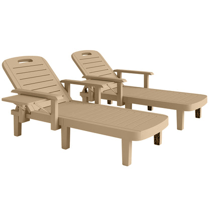 Set of 2 Resin Reclining Sun Loungers for Garden, Khaki