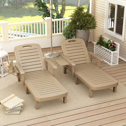 Set of 2 Resin Reclining Sun Loungers for Garden, Khaki
