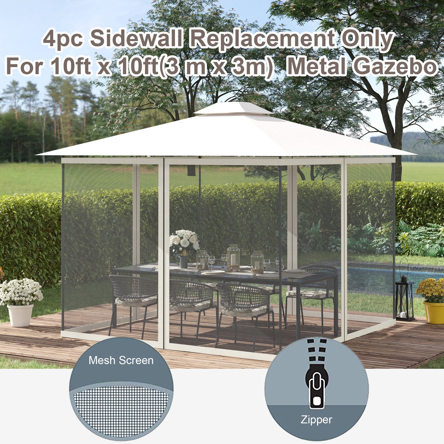 302 x 207cm Universal Replacement Gazebo Mesh Netting Screen Walls