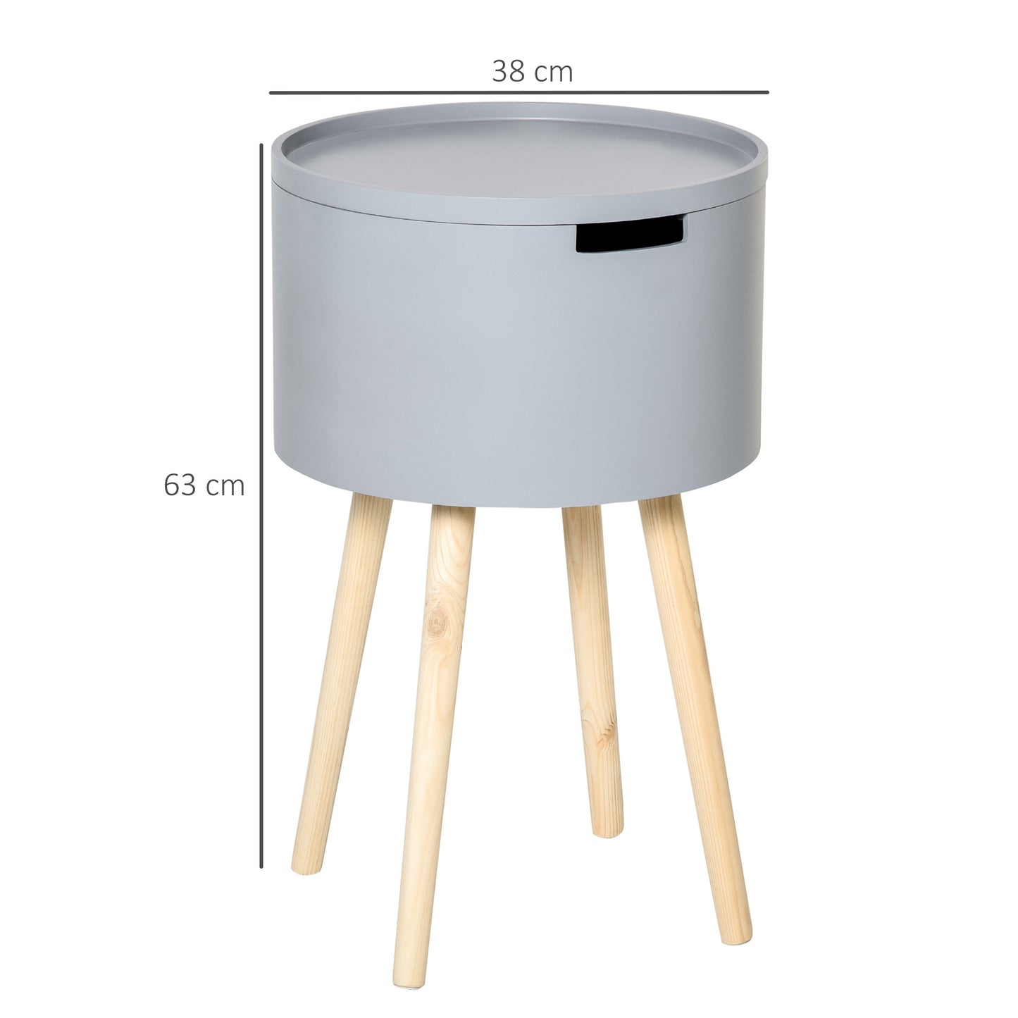 Round Side Table Nightstand w/ Hidden Storage Space Removable Lid, Grey