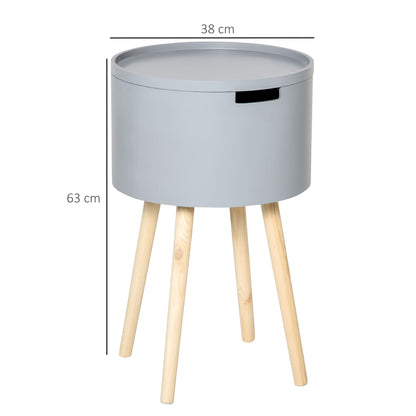 Round Side Table Nightstand w/ Hidden Storage Space Removable Lid, Grey