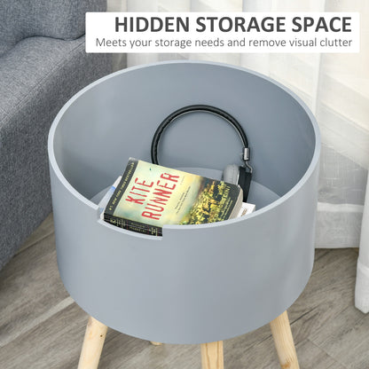 Round Side Table Nightstand w/ Hidden Storage Space Removable Lid, Grey