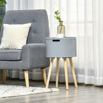 Round Side Table Nightstand w/ Hidden Storage Space Removable Lid, Grey