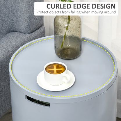 Round Side Table Nightstand w/ Hidden Storage Space Removable Lid, Grey